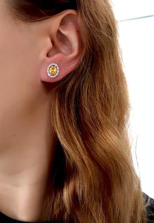 925 Ayar Gümüş Sitrin Oval Taş Küpe