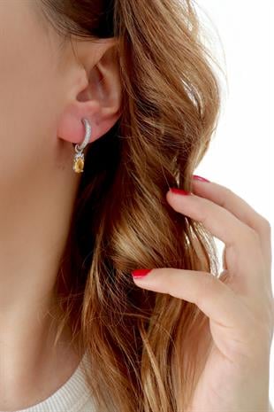 925 Ayar Gümüş Sitrin Oval Taşlı Trend Küpe