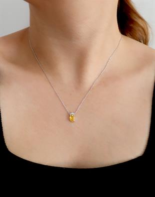 925 Ayar Gümüş Sitrin Oval Taşlı Trend Kolye