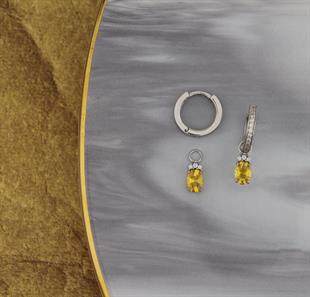 925 Ayar Gümüş Sitrin Oval Taşlı Trend Küpe