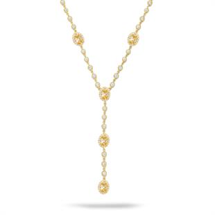 925 Ayar Gümüş Sitrin Oval Taşlı Y Model Su Yolu Detaylı Kolye