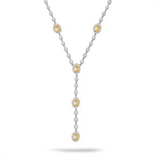 925 Ayar Gümüş Sitrin Oval Taşlı Y Model Su Yolu Detaylı Kolye