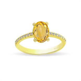 925 Ayar Gümüş Sitrin Oval Taşlı Yüzük