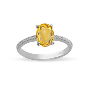 925 Ayar Gümüş Sitrin Oval Taşlı Yüzük