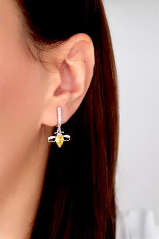 925 Ayar Gümüş Sitrin Sallantılı Arı Küpe