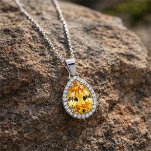 925 Ayar Gümüş Sitrin Su Damlası Kolye