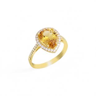 925 Ayar Gümüş Sitrin Su Damlası Yüzük