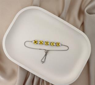 925 Ayar Gümüş Sitrin Taşlı Asansörlü Bileklik