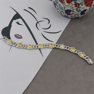 925 Ayar Gümüş Sitrin Taşlı Damla Desen Bileklik