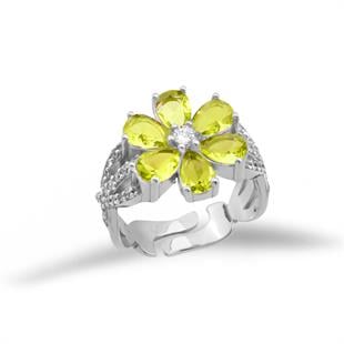 925 Ayar Gümüş Sitrin Taşlı Manolya Çiçeği Yüzük