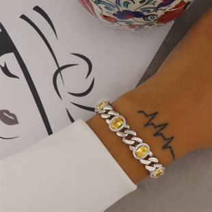 925 Ayar Gümüş Sitrin Taşlı Oval Desen Şık Bileklik