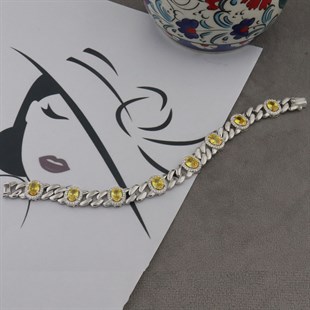 925 Ayar Gümüş Sitrin Taşlı Oval Desen Şık Bileklik