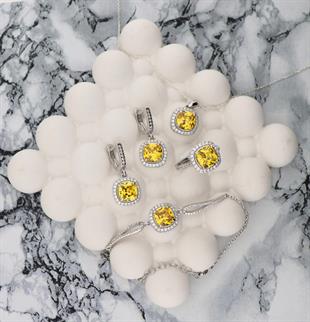 925 Ayar Gümüş Sitrin Taşlı Takı Seti