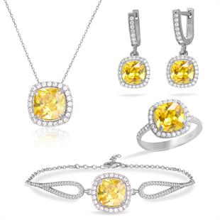 925 Ayar Gümüş Sitrin Taşlı Takı Seti