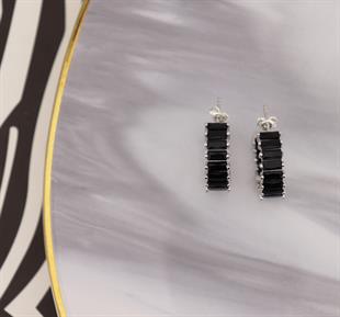 925 Ayar Gümüş Siyah Baget Taşlı Halka Küpe