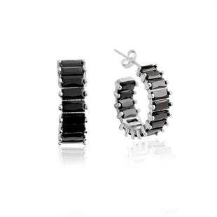 925 Ayar Gümüş Siyah Baget Taşlı Halka Küpe