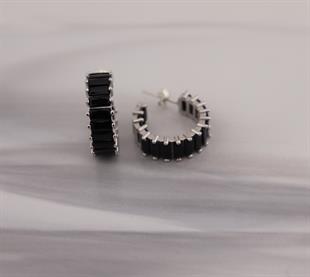 925 Ayar Gümüş Siyah Baget Taşlı Halka Küpe