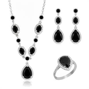 925 Ayar Gümüş Siyah Kristal Elegance Davet Takı Seti