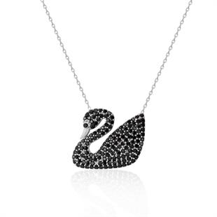 925 Ayar Gümüş Siyah Kuğu Kolye