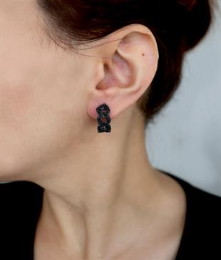 925 Ayar Gümüş Siyah Taşlı Gurmet Zincir Halka Küpe