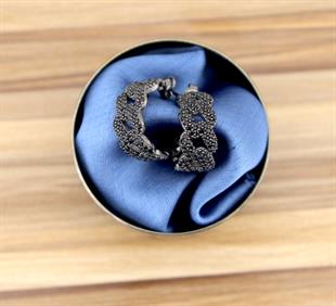 925 Ayar Gümüş Siyah Taşlı Gurmet Zincir Halka Küpe