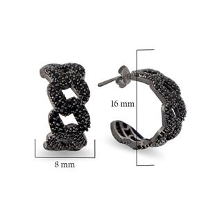 925 Ayar Gümüş Siyah Taşlı Gurmet Zincir Halka Küpe