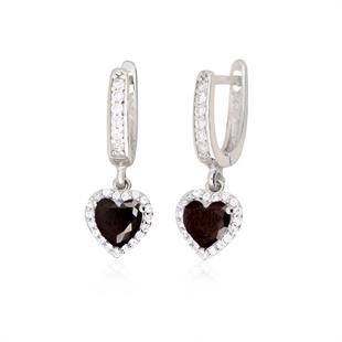 925 Ayar Gümüş Siyah Taşlı Kalp Küpe