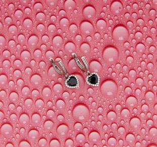 925 Ayar Gümüş Siyah Taşlı Kalp Küpe