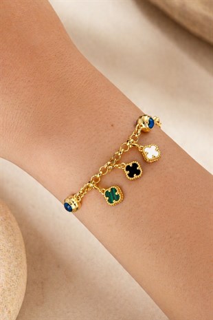 925 Ayar Gümüş Siyah Taşlı Yonca Charm - Kolye Ucu