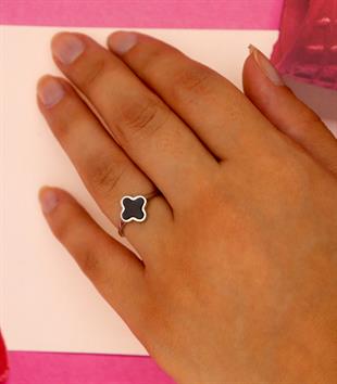 925 Ayar Gümüş Siyah Yonca Yüzük