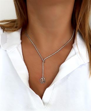 925 Ayar Gümüş Su Yolu Harf Detaylı Kolye