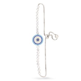 925 Ayar Gümüş Su Yolu Nazar Detay Asansörlü Bileklik