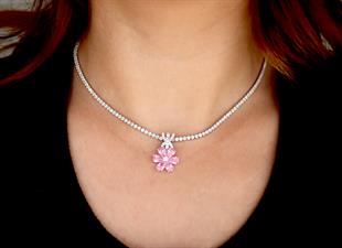 925 Ayar Gümüş Su Yolu Pembe Manolya Kolye