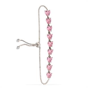 925 Ayar Gümüş Su Yolu Pembe Taşlı Asansörlü Kalp Bileklik