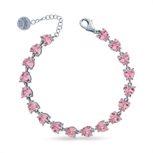 925 Ayar Gümüş Su Yolu Pembe Taşlı Kalp Bileklik 