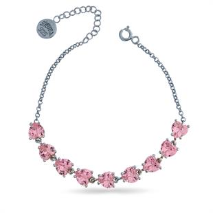 925 Ayar Gümüş Su Yolu Pembe Taşlı Kalp Bileklik