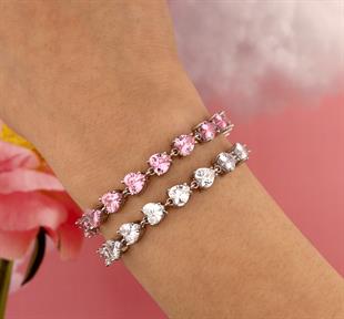 925 Ayar Gümüş Su Yolu Pembe Taşlı Kalp Bileklik