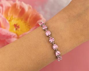 925 Ayar Gümüş Su Yolu Pembe Taşlı Kalp Bileklik 