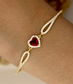 925 Ayar Gümüş Swarovski Kırmızı Kalp Bileklik