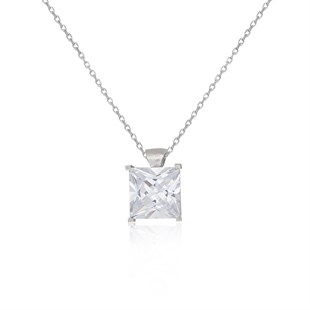 925 Ayar Gümüş Swarovski Model Kare Tek Taş Gümüş Kolye