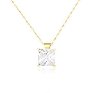 925 Ayar Gümüş Swarovski Model Kare Tek Taş Gümüş Kolye