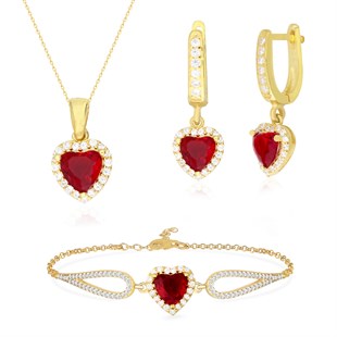 925 Ayar Gümüş Swarovski Pembe Kalp Takı Seti