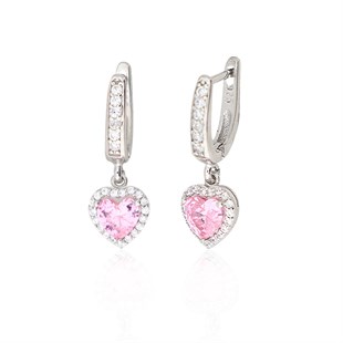 925 Ayar Gümüş Swarovski Pembe Kalp Takı Seti