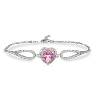 925 Ayar Gümüş Swarovski Pembe Kalp Takı Seti