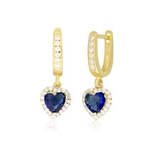 925 Ayar Gümüş Swarovski Safir Kalp Küpe