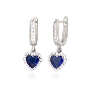 925 Ayar Gümüş Swarovski Safir Kalp Küpe