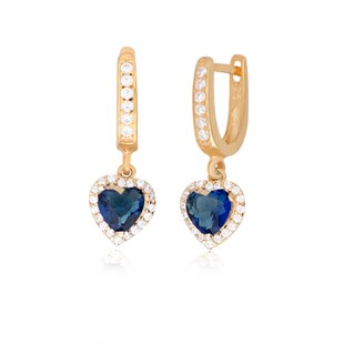 925 Ayar Gümüş Swarovski Safir Kalp Küpe