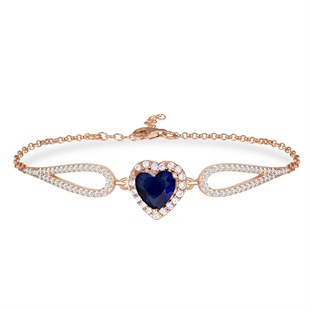 925 Ayar Gümüş Swarovski Safir Kalp Bileklik