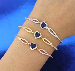 925 Ayar Gümüş Swarovski Safir Kalp Bileklik