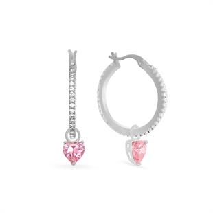 925 Ayar Gümüş Swarovski Zirkon Taşlı Kalp Detaylı Halka Küpe